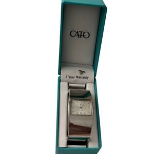 Cato Silver Tone‎ Bangle Cuff Watch Rectangular Face Quartz Japan Movement